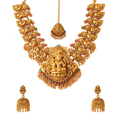 Yellow Chimes Jewellery Set for Women Gold Plated Temple Jewellery Set Antique Necklace Set with Earrings and Maangtikka for Women and Girls