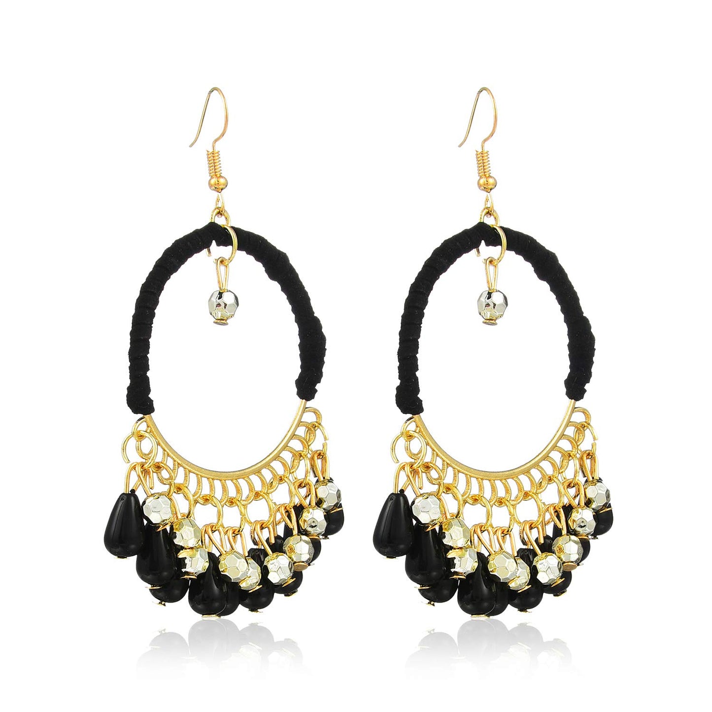 Yellow Chimes Ethnic Fusion Resin Leather Black Chandbali Earring for Women & Girls