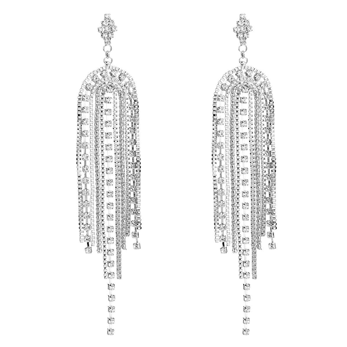 Yellow Chimes Designer Crystal Hangings Tassels Silver Plated Earrings for Women and Girls