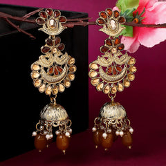 Yellow Chimes Earrings for Women and Girls Traditional Kundan Studded Chandbali Jhumka | Gold Plated Kundan Stone Chandbali Jhumki Earrings | Birthday Gift for girls & women Anniversary Gift for Wife