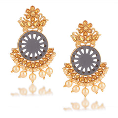 Yellow Chimes Traditional Kundan Pearl Mirror Chandbali Earrings for Women and Girls