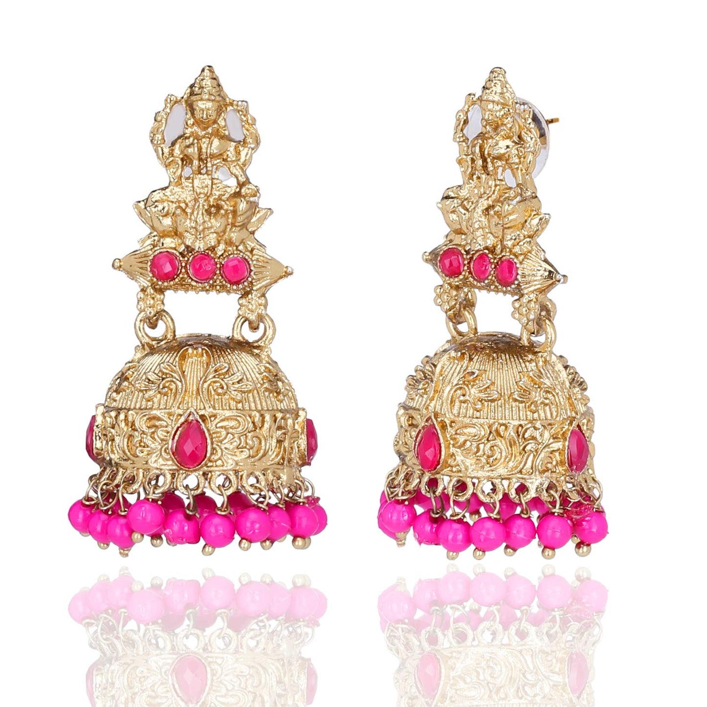 Yellow Chimes Golden Base Metal Gold Plated Artistic Crafted Lakshmi Designer Temple Traditional Jhumka/Jhumki Earrings for Women & Girls