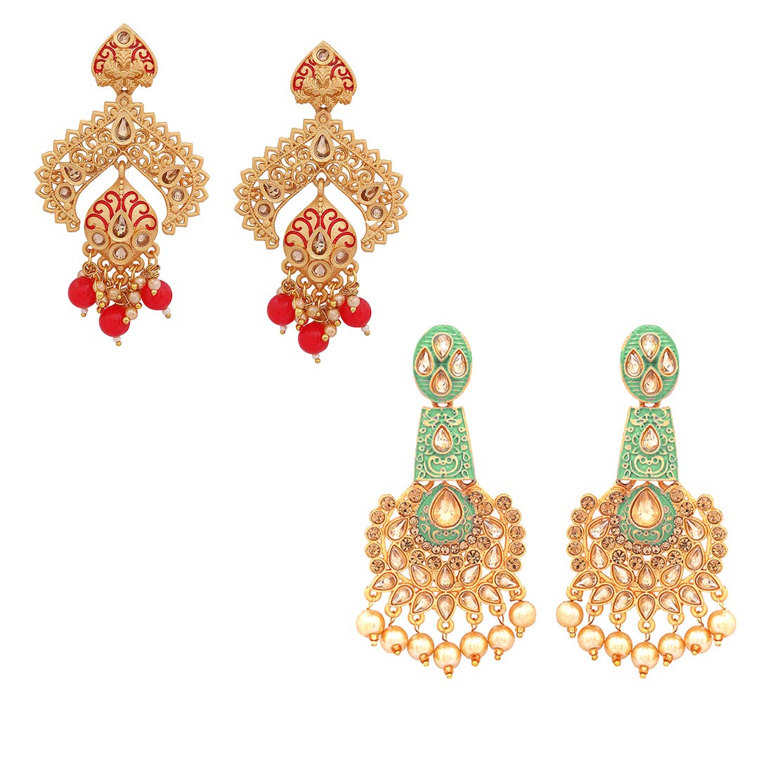 Yellow Chimes Meenakari Earrings for Women Combo of 2 Pairs Gold Plated Matte Finish Traditional Dangler Earrings for Women and Girls