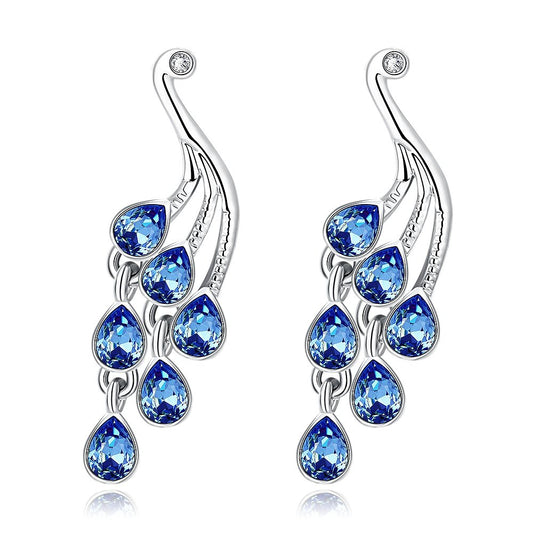 YELLOW CHIMES Mayur Blue Austrian Crystal Austrian Crystal Peacock Earrings for Women and Girls