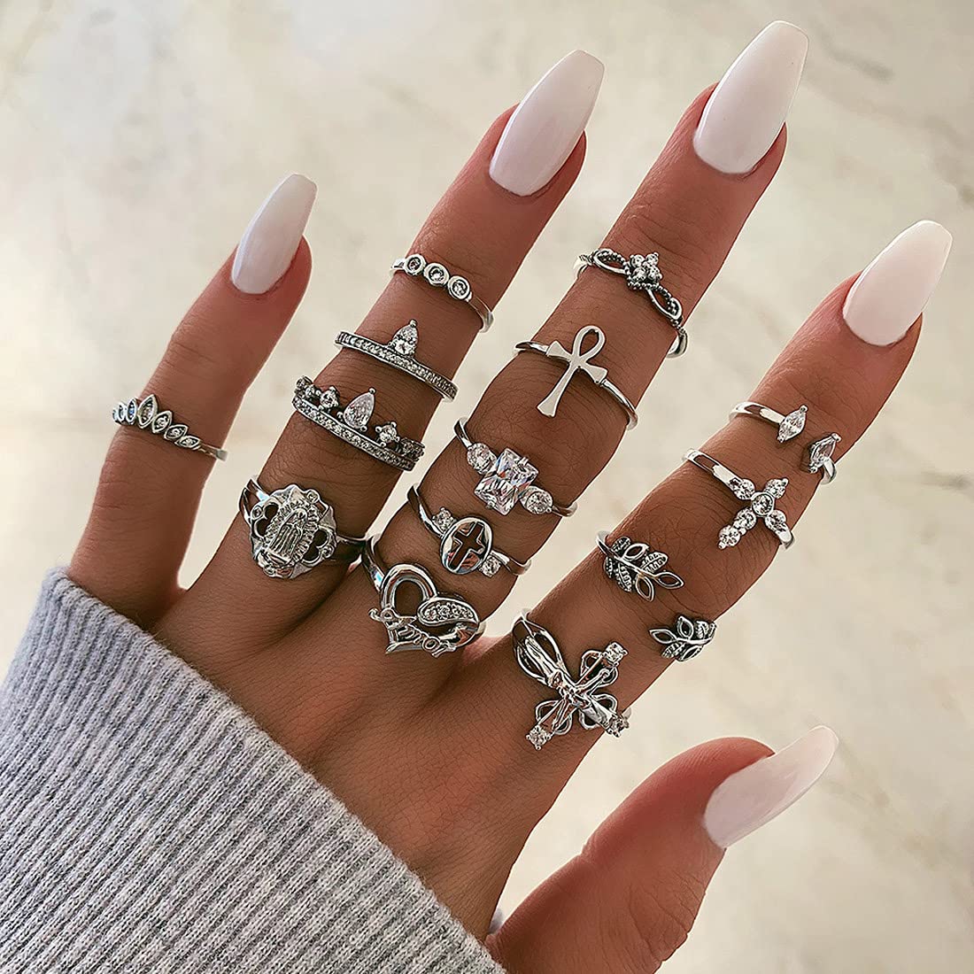 Yellow Chimes Rings for Women and Girls Fashion Aesthetic Ring Set Oxidised Silver Toned Aesthetic Rings Vintage Style Midi Finger 14 PCS Knuckle Rings Set | Birthday Gift For Girls & Women