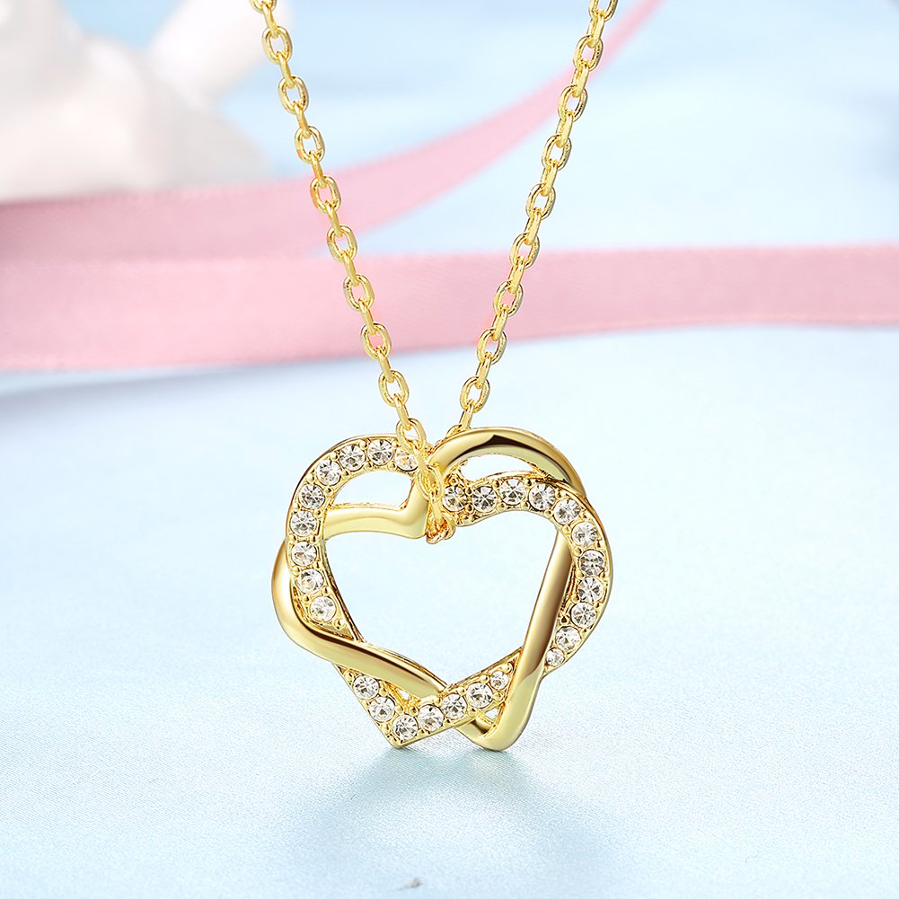 Yellow Chimes Heart Pendant for Women Embracing Hearts-in-Love 18K Real Gold Plated Austrian Crystal Pendant for Women and Girls.