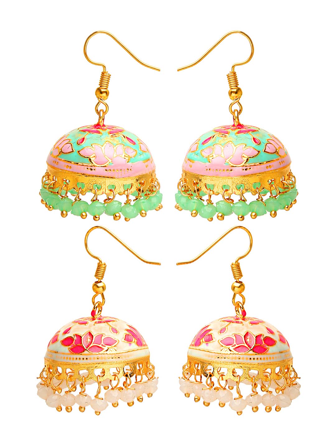 Yellow Chimes Meenakari Jumka Earrings with Ethnic Design Gold Plated Traditional Beads Combo of 2 pair for Women and Girls