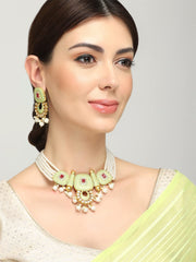 Yellow Chimes Traditional Jewellery Set for Women Ethnic Multilayer Green Necklace Set Meenakari Worked Kundan Jewellery Set for Women and Girls