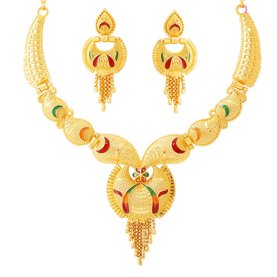 Yellow Chimes Ethnic One Gram Gold Designer Antique Golden Traditional Choker Necklace with Earrings Jewellery Set for Women & Girls