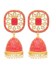 Yellow Chimes Jhumka Earrings for Women Pink Meenakari Jhumka Earrings Traditional Gold Plated Kundan Jhumka/Jhumki Earrings for Women and Girls