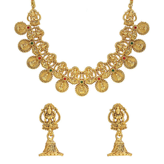 Yellow Chimes Jewellery Set For Women Gold Plated Traditional Choker Necklace Set with Earrings Temple Jewellery Set For Women and Girls