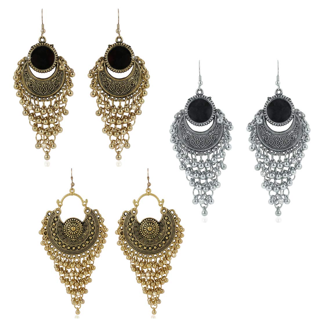 Yellow Chimes Stylish Oxidized Combo Set Silver Golden Chandbali Earrings for Women and Girls