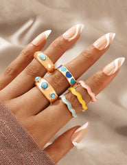 Yellow Chimes Rings for Women & Girls Stack Rings for Girls | Gold Tone Enamel Multi Designed Stack Ring for Women | Birthday Gift For girls & women Anniversary Gift for Wife
