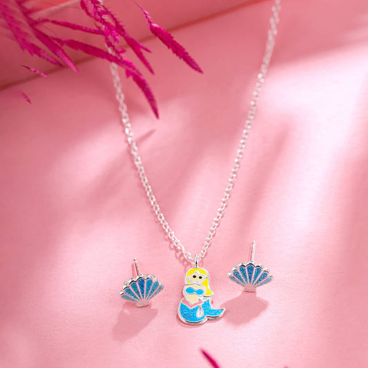 Raajsi by Yellow Chimes 925 Sterling Silver Pendant Set for Girls & Kids Melbees Kids Collection Mermaid Design | Birthday Gift for Girls Kids | With Certificate of Authenticity & 6 Month Warranty