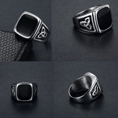 Yellow Chimes Rings for Men Silver toned Black Colored Stainless Steel Band Designed Ring fro Men and Boys