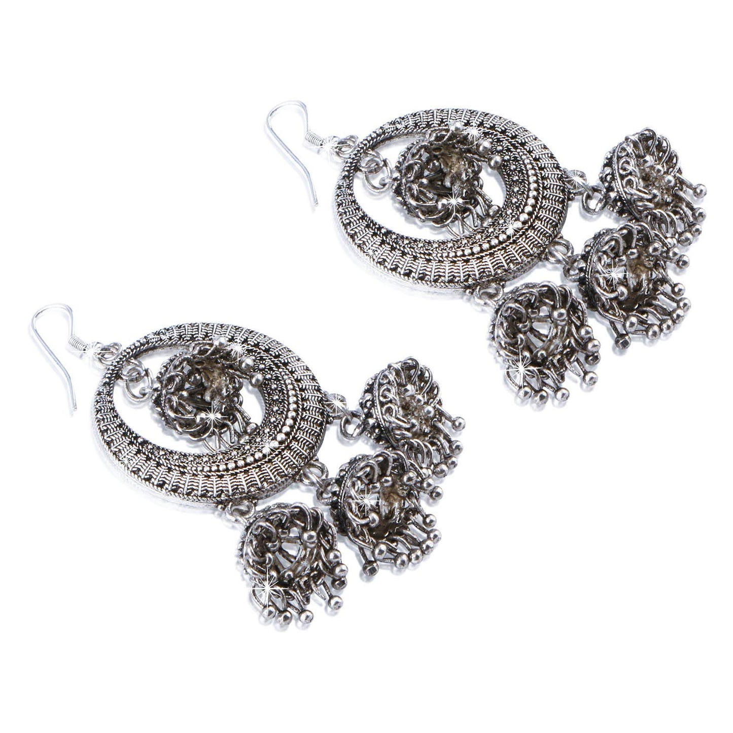 Yellow Chimes Stylish Designer Crafted Silver Oxidized Traditional Jhumka Chandbali Earrings for Women and Girls