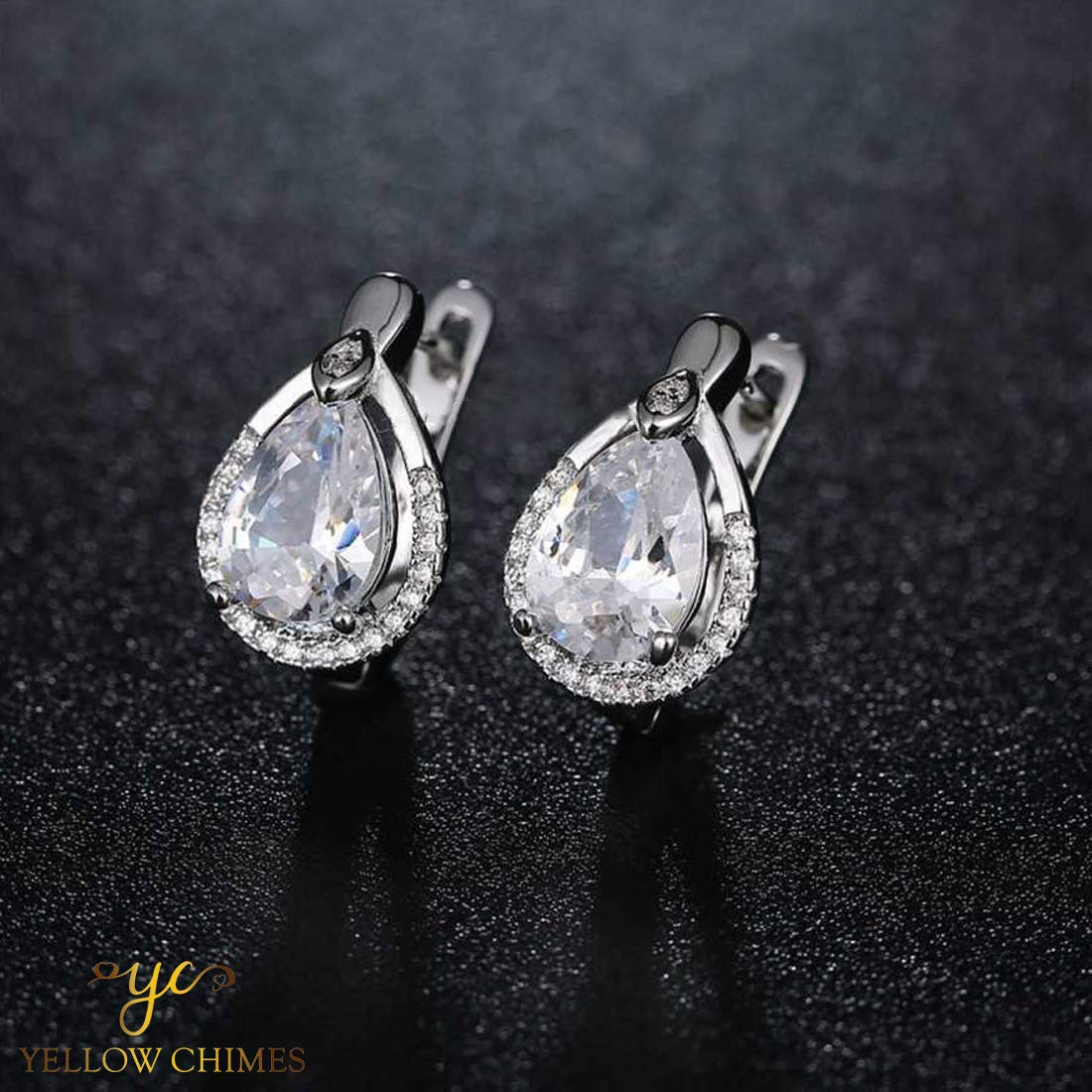 Yellow Chimes Exclusive Crystal Collection Cubic Zircon Platinum Plated Clip-on Earrings For Women