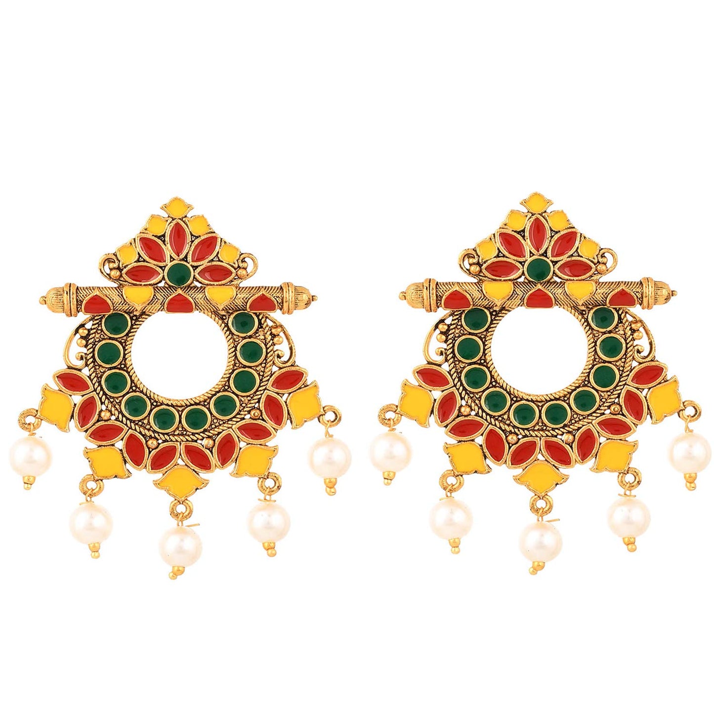 Yellow Chimes Beautifully Enamelled Stylish Gold Plated Meenakari Chandbali Earrings for Women and Girls…