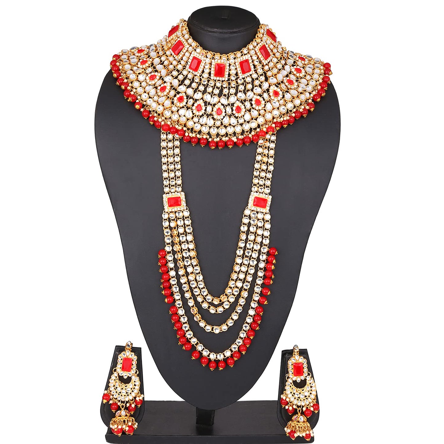 Yellow Chimes Kundan Indian Traditional Red Pearl Multilayer Dulhan Bridal Necklace set Necklace Jewellery Set For Women & Girls (Red,Gold)