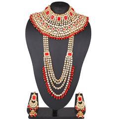 Yellow Chimes Kundan Indian Traditional Red Pearl Multilayer Dulhan Bridal Necklace set Necklace Jewellery Set For Women & Girls (Red,Gold)