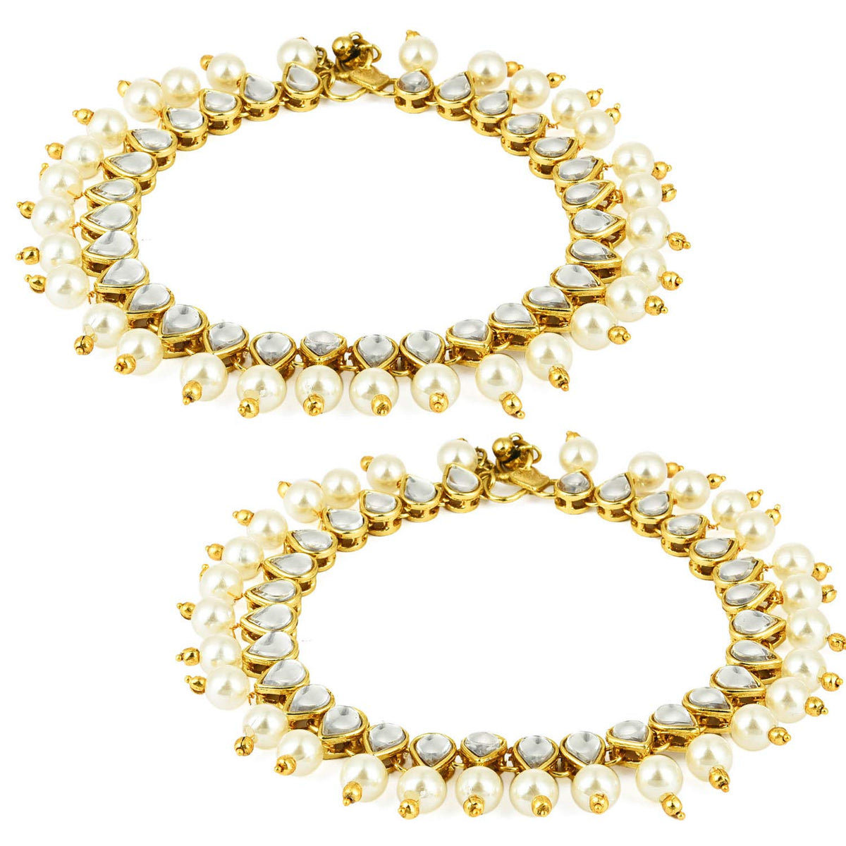Yellow Chimes Pearl Dropping Kundan Gold Plated Stylish Traditional Payal Anklets for Women and Girls