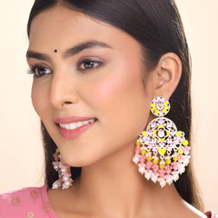 Yellow Chimes Earrings for Women and Girls Meenakari Chandbali | Gold Plated Yellow Pink Meenakari Chandbali Earrings | Birthday Gift for girls and women Anniversary Gift for Wife