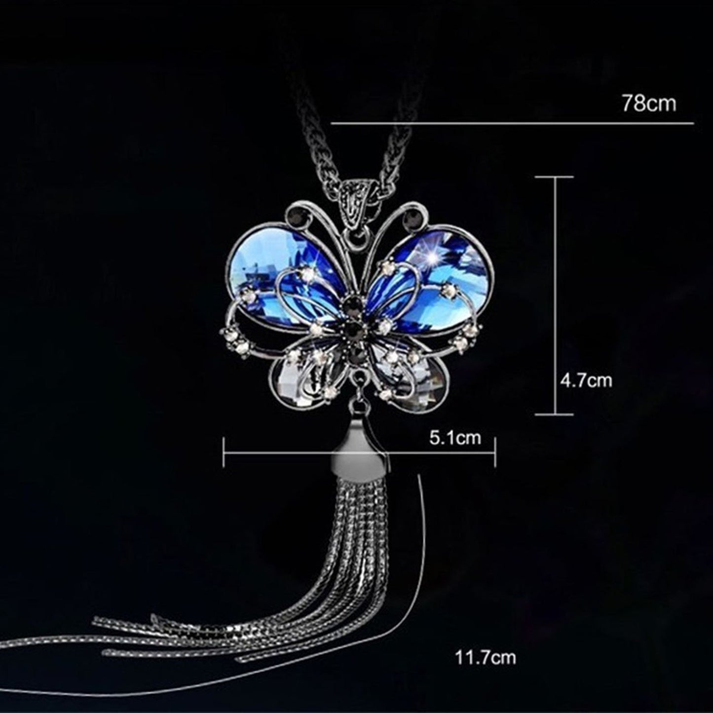 Yellow Chimes Long Chain Necklace for Women Butterfly Pendant Adorable Blue Crystal Chain Pendant Necklace for Women and Girls