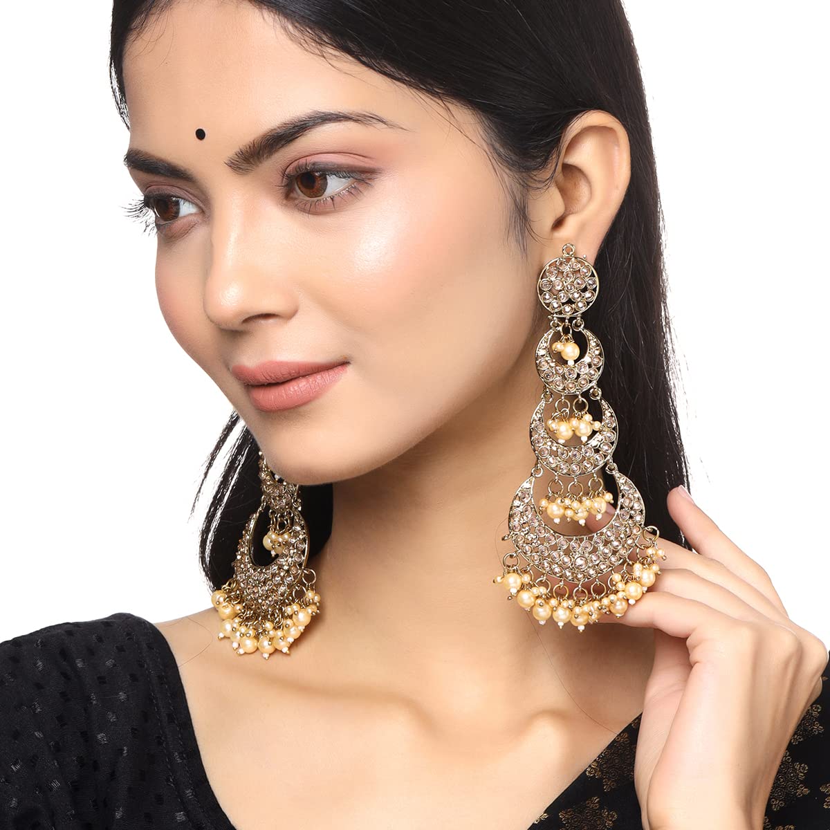 Yellow Chimes Earrings for Women and Girls Traditional Kundan Studded Chandbali | Gold Plated | Kundan Stone Chandbali Earrings | Birthday Gift for girls and women Anniversary Gift for Wife