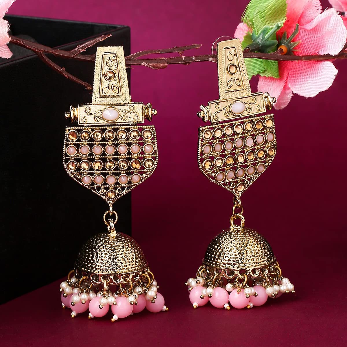 Yellow Chimes Earrings for Women and Girls Traditional Kundan Studded Jhumka | Gold Plated | Kundan Stone Jhumki Earrings | Birthday Gift for girls and women Anniversary Gift for Wife