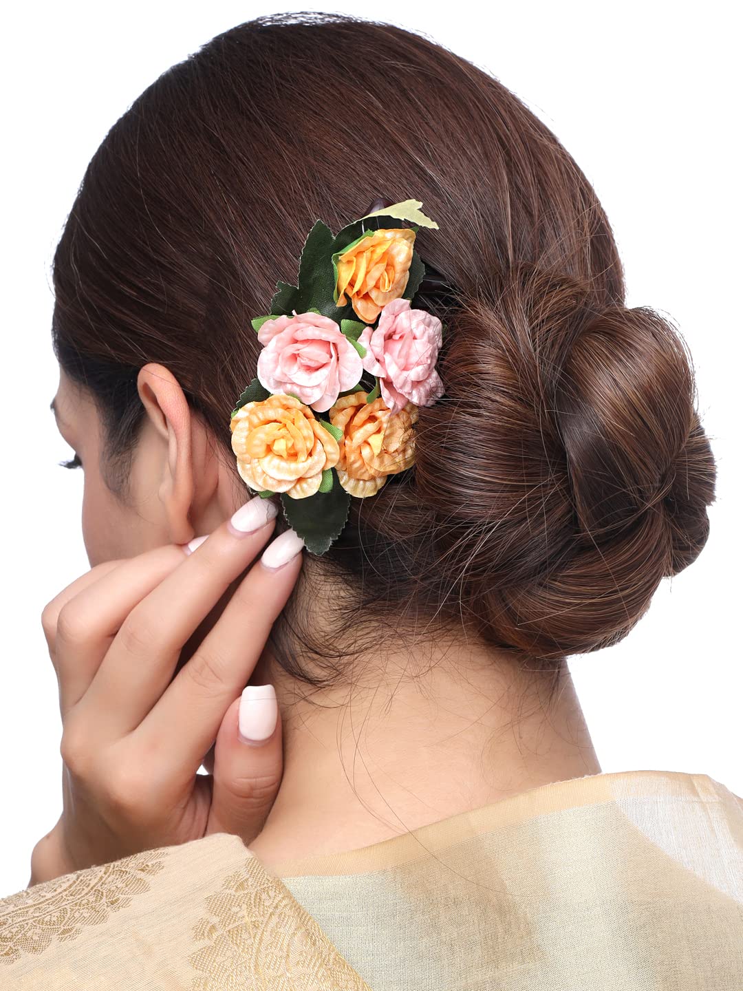 Yellow Chimes Comb Pin for Women Hair Accessories for Women Floral Hair Pins for Women Artificial Floral Hair Pin Bridal Hair Accessories for Wedding Side Pin/Hair Clip/Juda Pin Accessories for Women