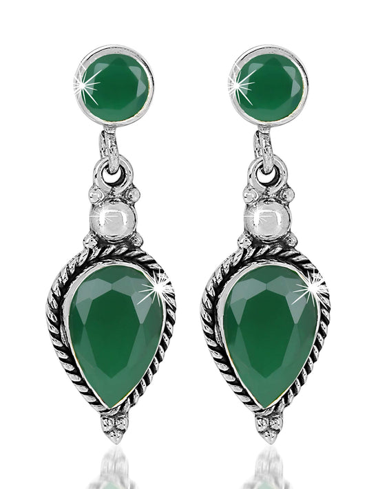 Yellow Chimes Gemstone Emerald Quartz 925 Sterling Silver Hallmark and Certified Purity Drop Earrings for Women and Girls