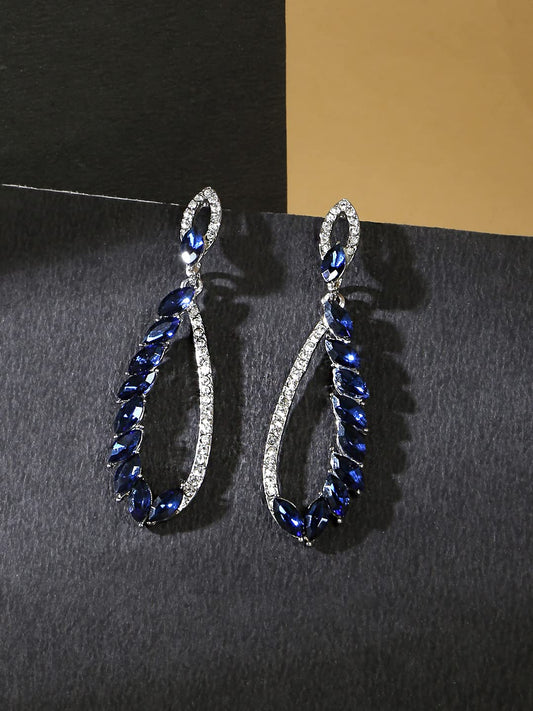 Kairangi Danglers Earrings for Women Blue Crystal Dangle Earrings Silver Plated Crystal Danglers Earrings for Women and Girls.