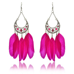 Yellow Chimes Pink Feathers Long Tassel Earrings for Women and Girls