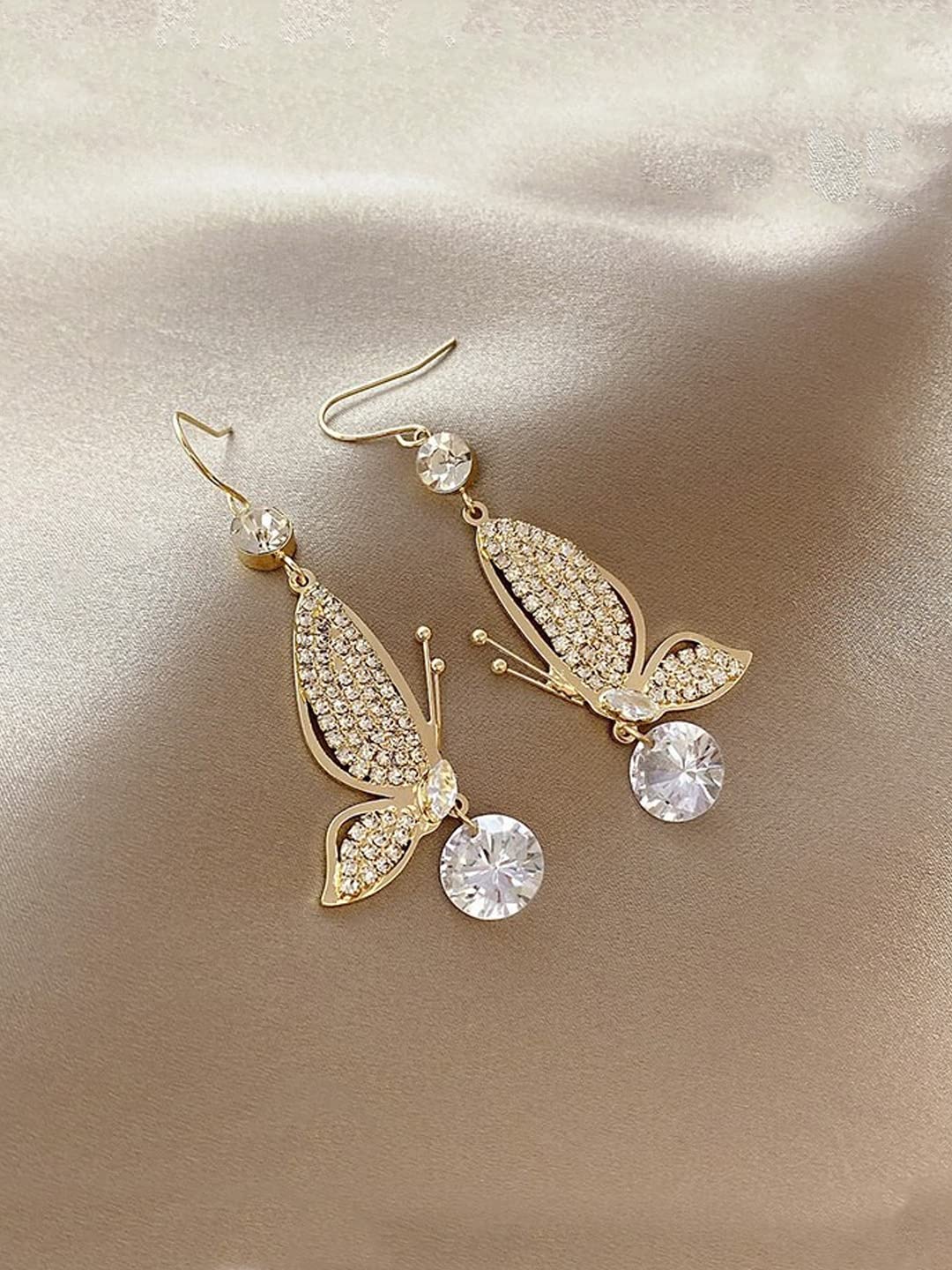 Yellow Chimes Earrings For Women Gold Tone Crystal Studded Fly Shape Drop Earrings For Women and Girls