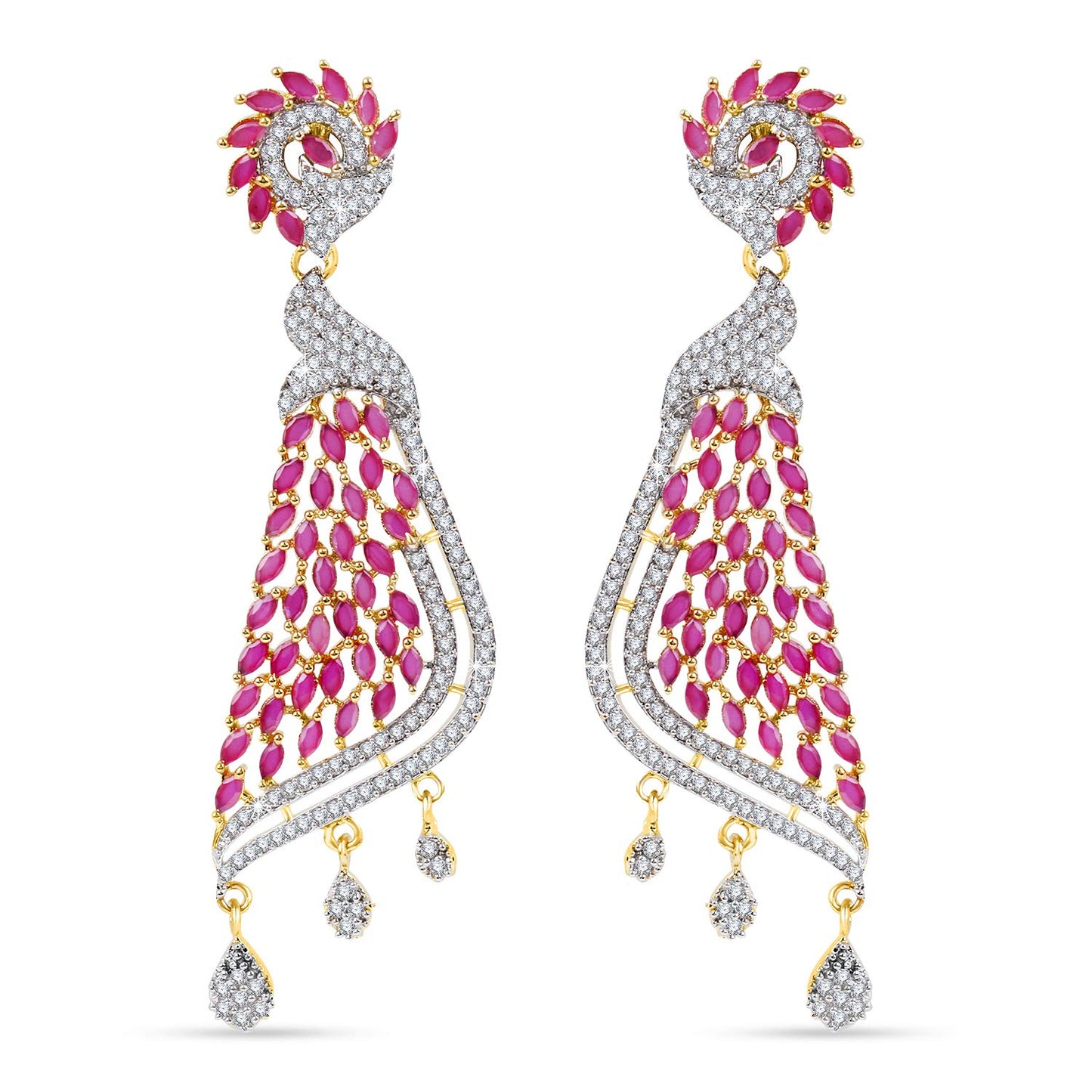 Yellow Chimes Elegant Pink AD/American Diamond Studded 18k Gold Plated HandCrafted Designer Dangler Earrings for Women & Girls