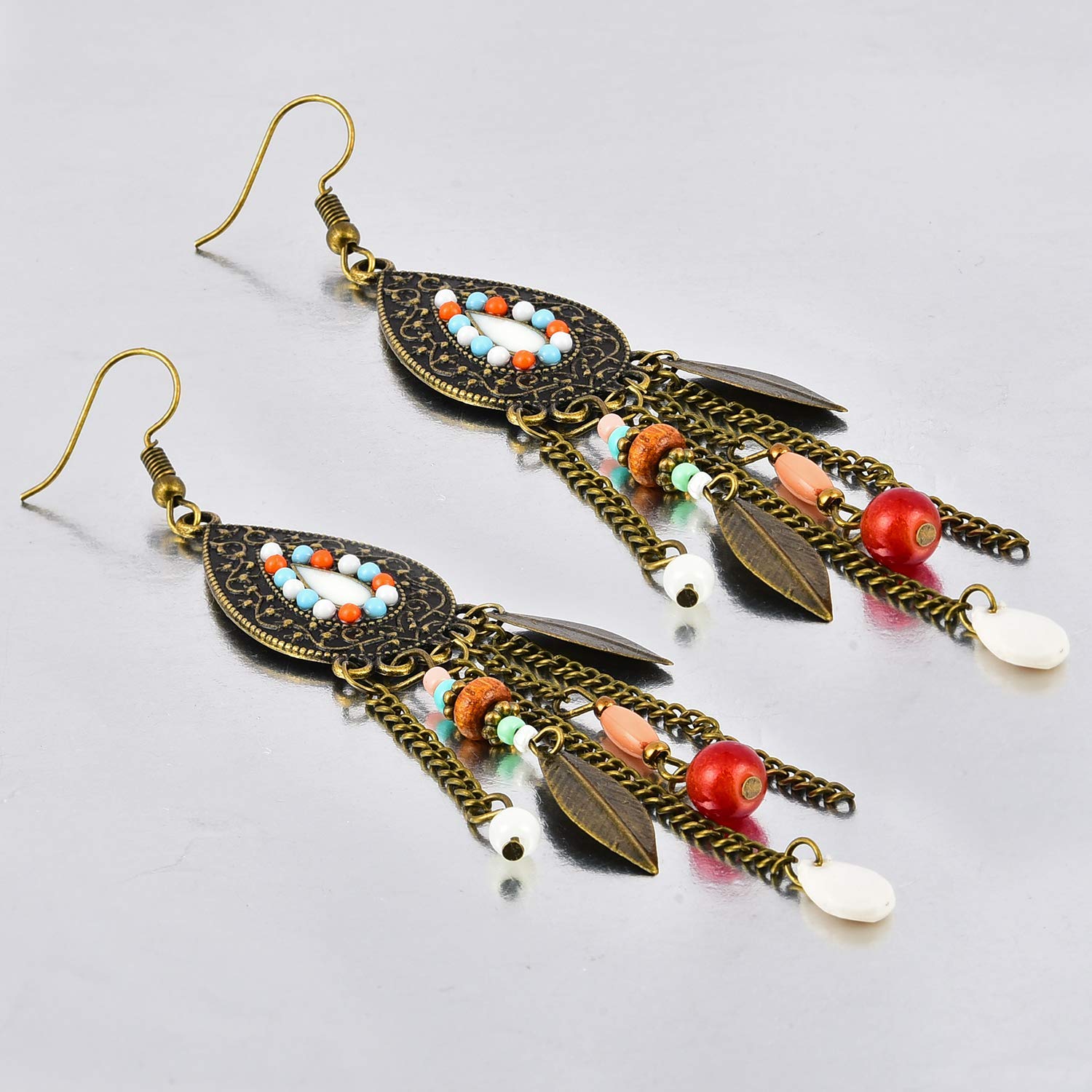 Yellow Chimes 2 Pairs Combo Vintage Ethnic Fusion Turkish Bohemian Oxidized Silver Drop Tassel Earrings for Women and Girls
