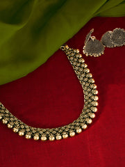 Yellow Chimes Oxidized Gold Jewellery Set Antique Kohlapuri Tribal Designer Choker Necklace Set for Women and Girls, medium (YCTJNS-16OXDTHR-GL)