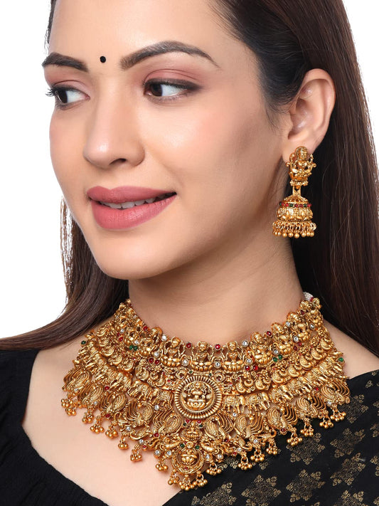 Yellow Chimes Jewellery Set for Women and Girls Golden Temple Jewellery Set Traditional | Gold Plated Choker Necklace Set | Antique Jewellery Birthday Gift for Girls & Women Anniversary Gift for Wife