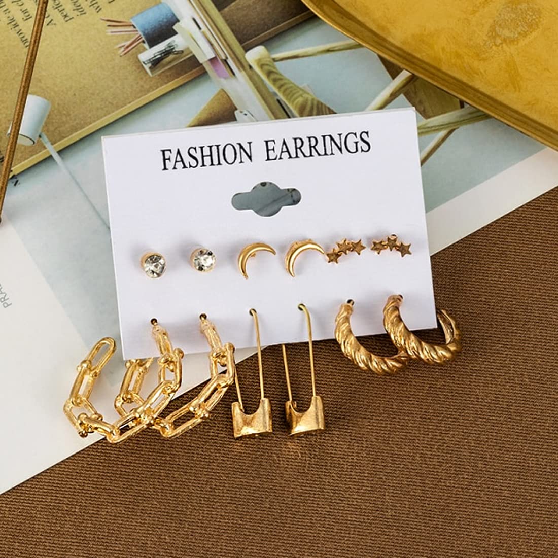 Yellow Chimes Earrings for Women and Girls Fashion Golden Hoops Set | Gold Plated Combo of 6 Pairs Stud Hoop Earring Set | Birthday Gift for girls and women Anniversary Gift for Wife