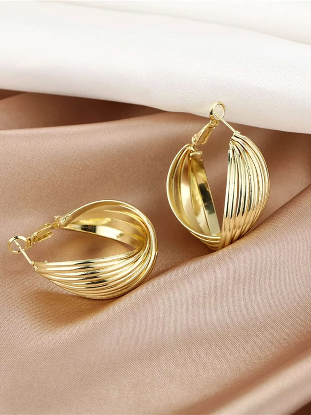 Kairangi Earrings for Women and Girls Golden Hoops Earrings | Gold Plated Twisted Layered Hoop Earrings for Women | Birthday Gift for girls and women Anniversary Gift for Wife