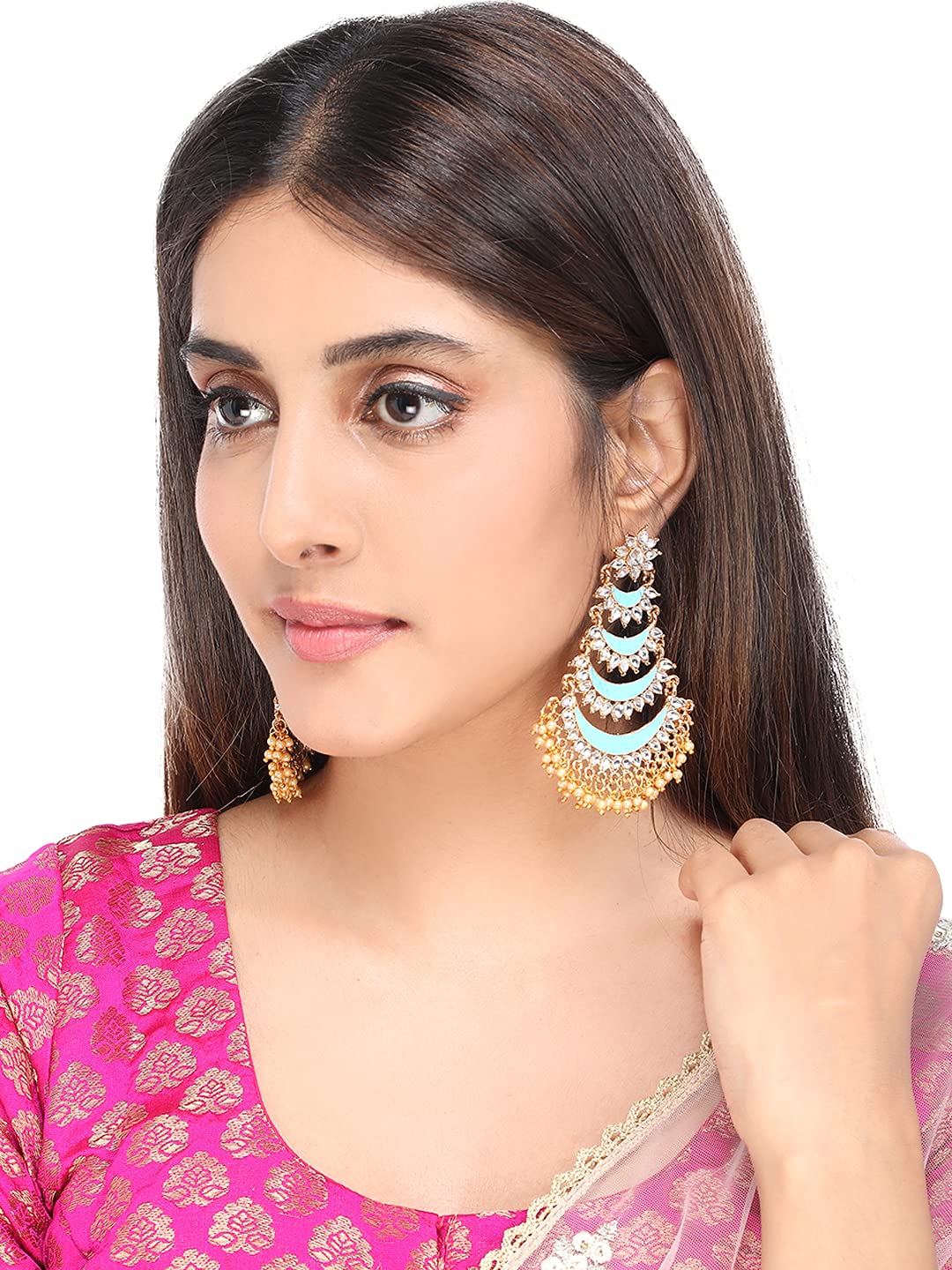 Gold Plated Green Stone Jhumkas by Niscka - Jhumka Earrings Gold