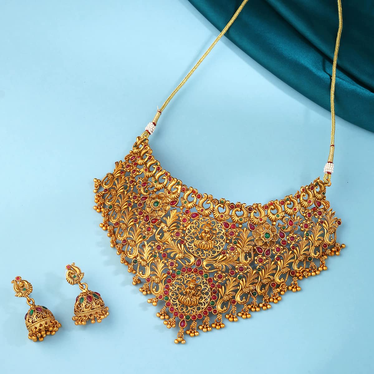 Yellow Chimes Jewellery Set for Women and Girls Temple Jewellery Set for Women | Gold Plated Traditional Choker Necklace Set | Birthday Gift for girls and women Anniversary Gift for Wife