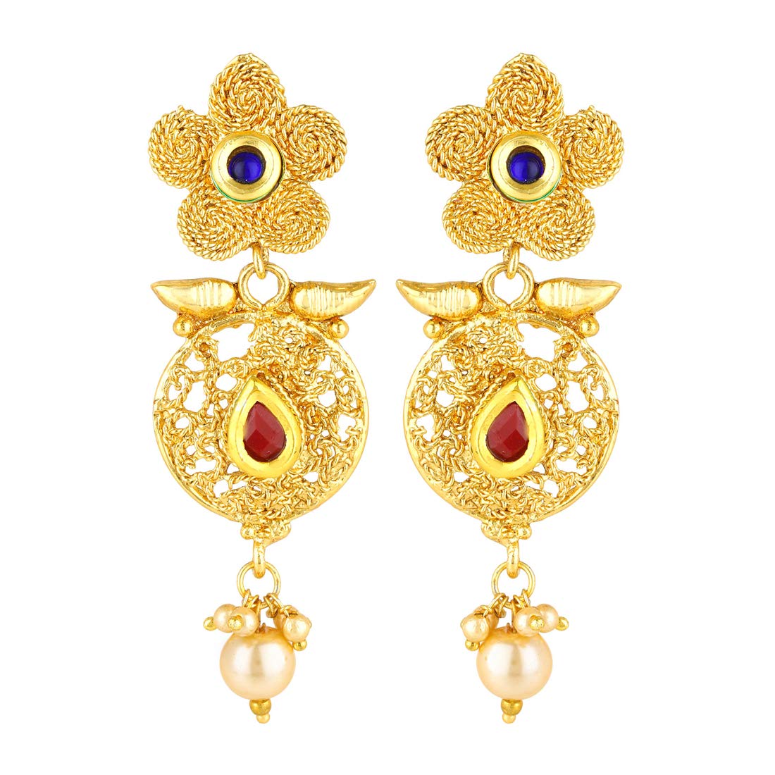 Yellow Chimes Fancy Part Wear Traditional Pearl Drop Handcrafted Work Drop Earrings for Women and Girls