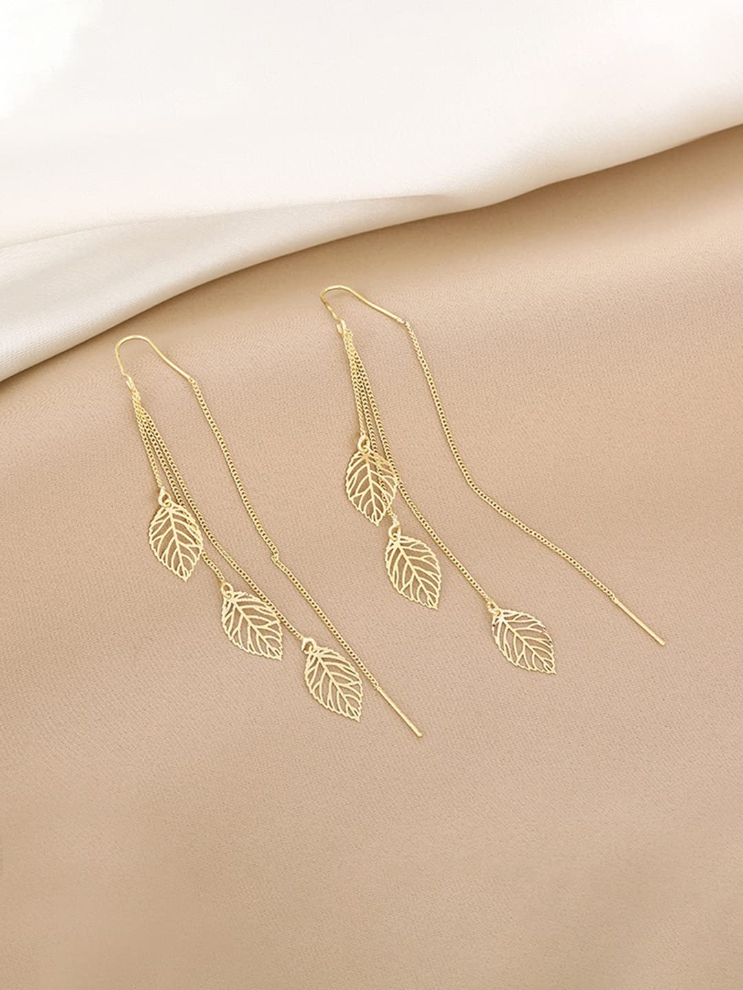 Yellow Chimes Earrings For Women Gold Tone Chain With Leaf Hanging Dangle Earrings For Women and Girls