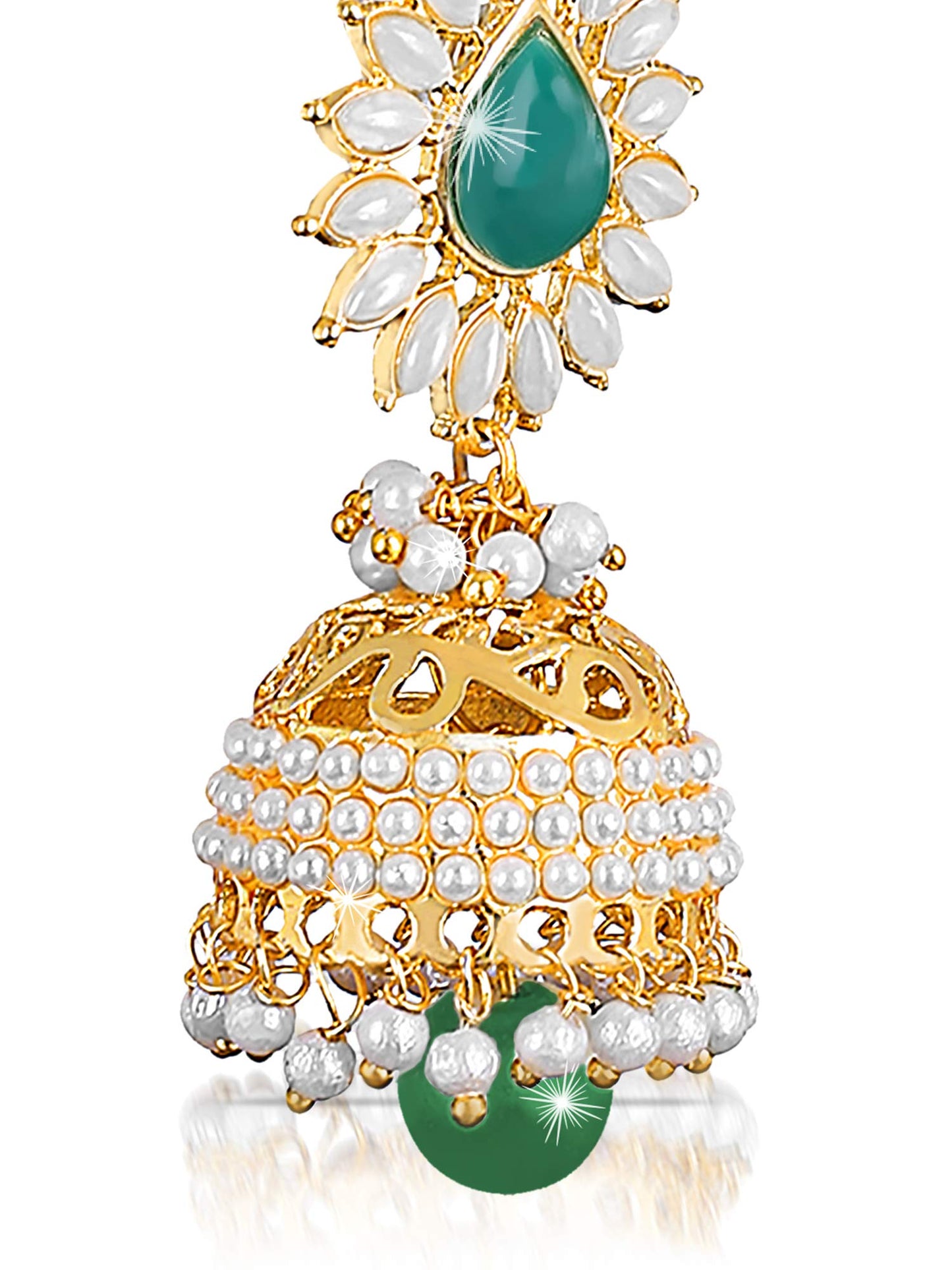 Yellow Chimes Bollywood Celebrity Party Wear Traditional Pearl Moti Jhumka/Jhumki Earrings for Women and Girls (Green)