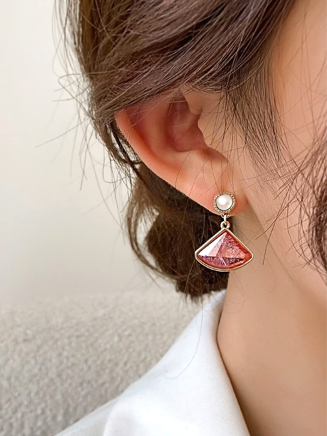 Yellow Chimes Earrings For Women Triangle shape Pink Color Crystal Studded Dangle and Drop Earrings For Women and Girls