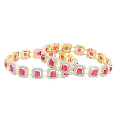 Yellow Chimes Elegant Set of 2 Pcs Pink AD/American Diamond Studded 18k Gold Plated Handcrafted Ruby Bangles for Women & Girls (2.8)