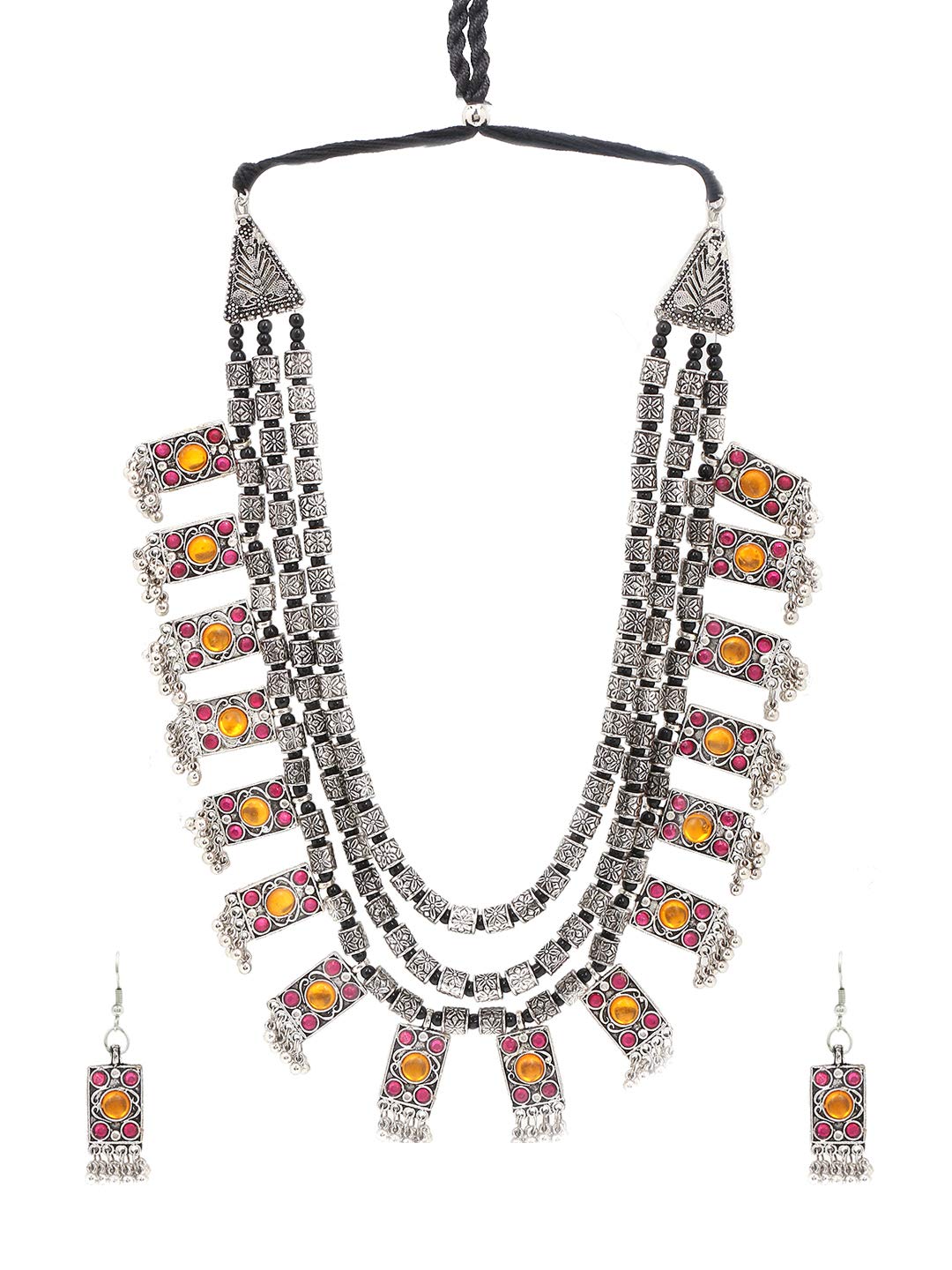 Yellow Chimes Oxidised Jewellery Set for Women Silver Oxidised Jewellery Set Afghani Turkish Style MultiLayer Necklace Set for Women and Girls