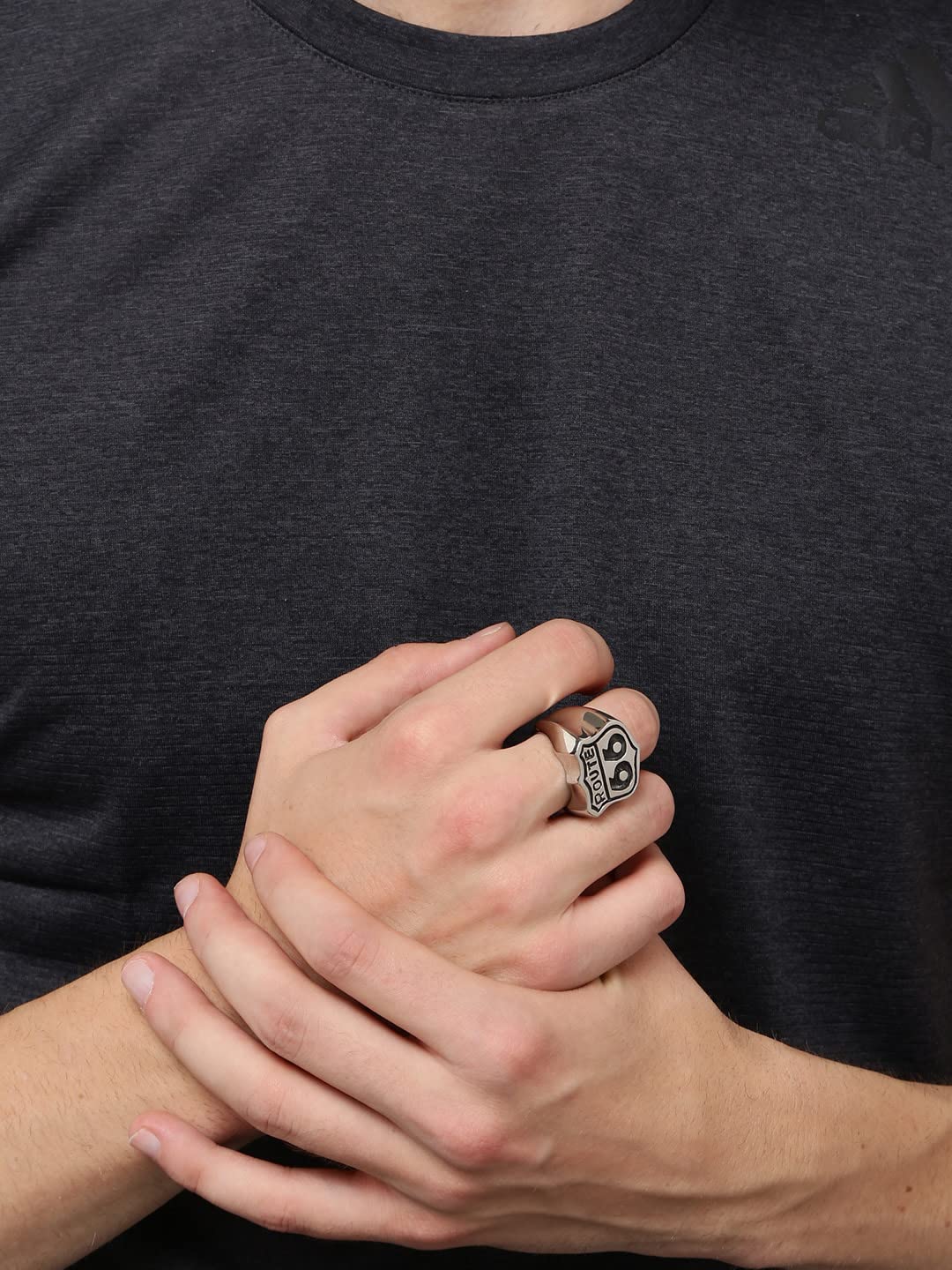 Yellow Chimes Rings for Men Famous 'Route 66' Symbol Silver-Oxidized Stainless Steel Bikers Ring for Men and Boys