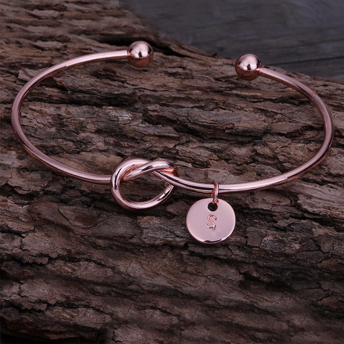 Kairangi Bracelet for Women Charming Knot Heart Alphabet Letter's 'S' Initial Rose Gold Plated Cuff Bangle Best Gift Love Proposal Bracelet for Women and Girls.